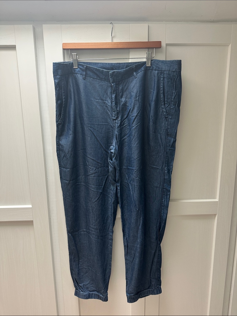 BR Tencel Denim blue jogger. EuC  sz 14. Pockets and hook, button and zipper